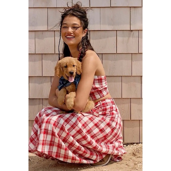Free People Dresses & Skirts - NWT Free People Gingham Plaid Strapless Top High Rise Maxi 2pc Outfit Small/S